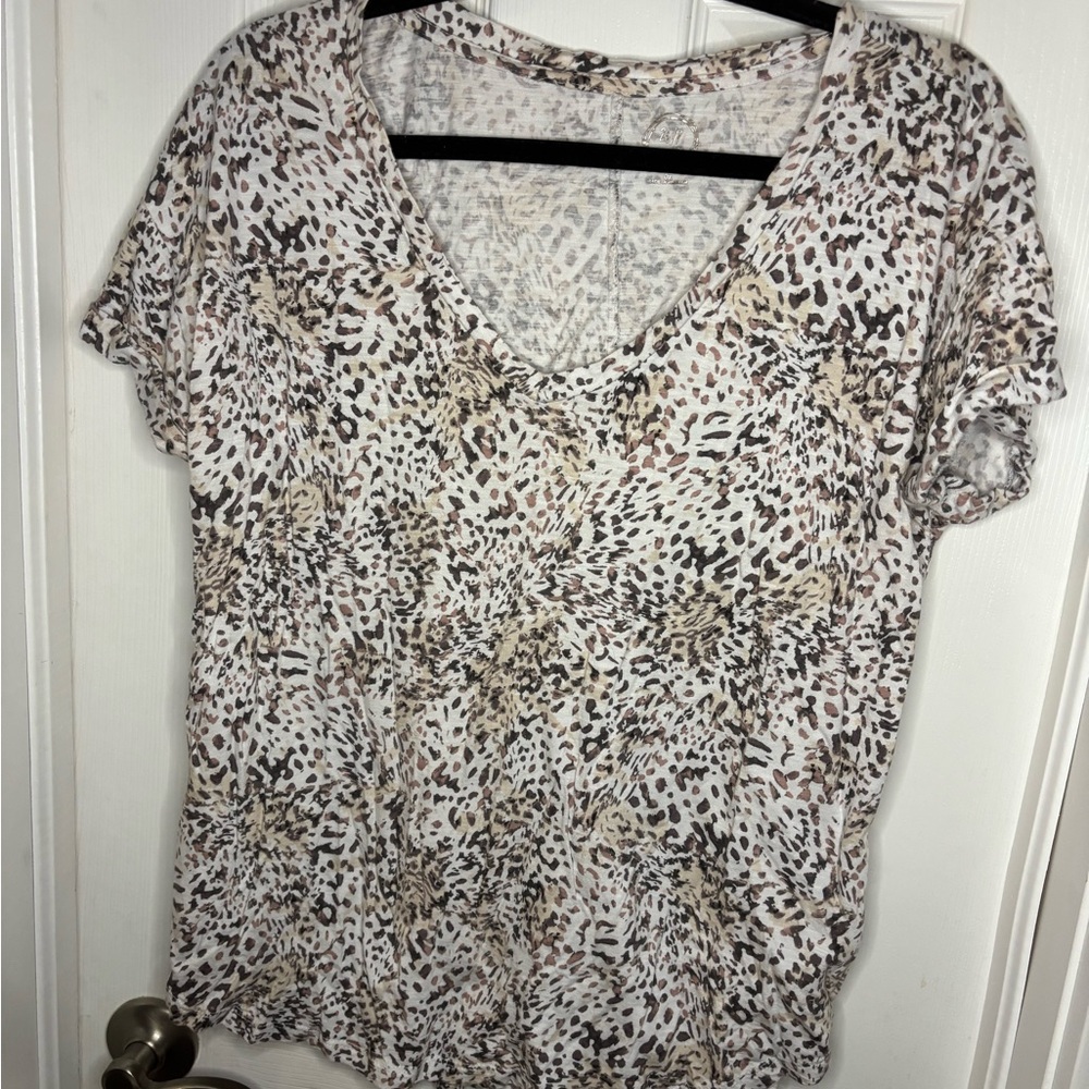 Maurices Animal Print Short Sleeve Top - Cream and Brown